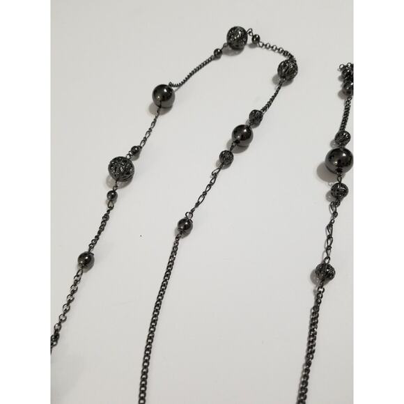 sixty inch black chain and metal beaded necklace n316* - Picture 2 of 12